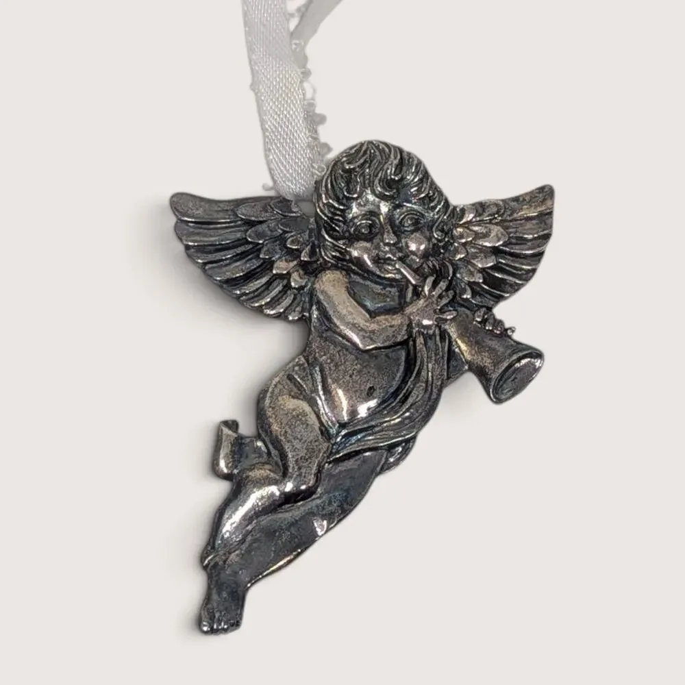 Vintage Pewter R&B Cherub Winged Angel Hanging Ornament